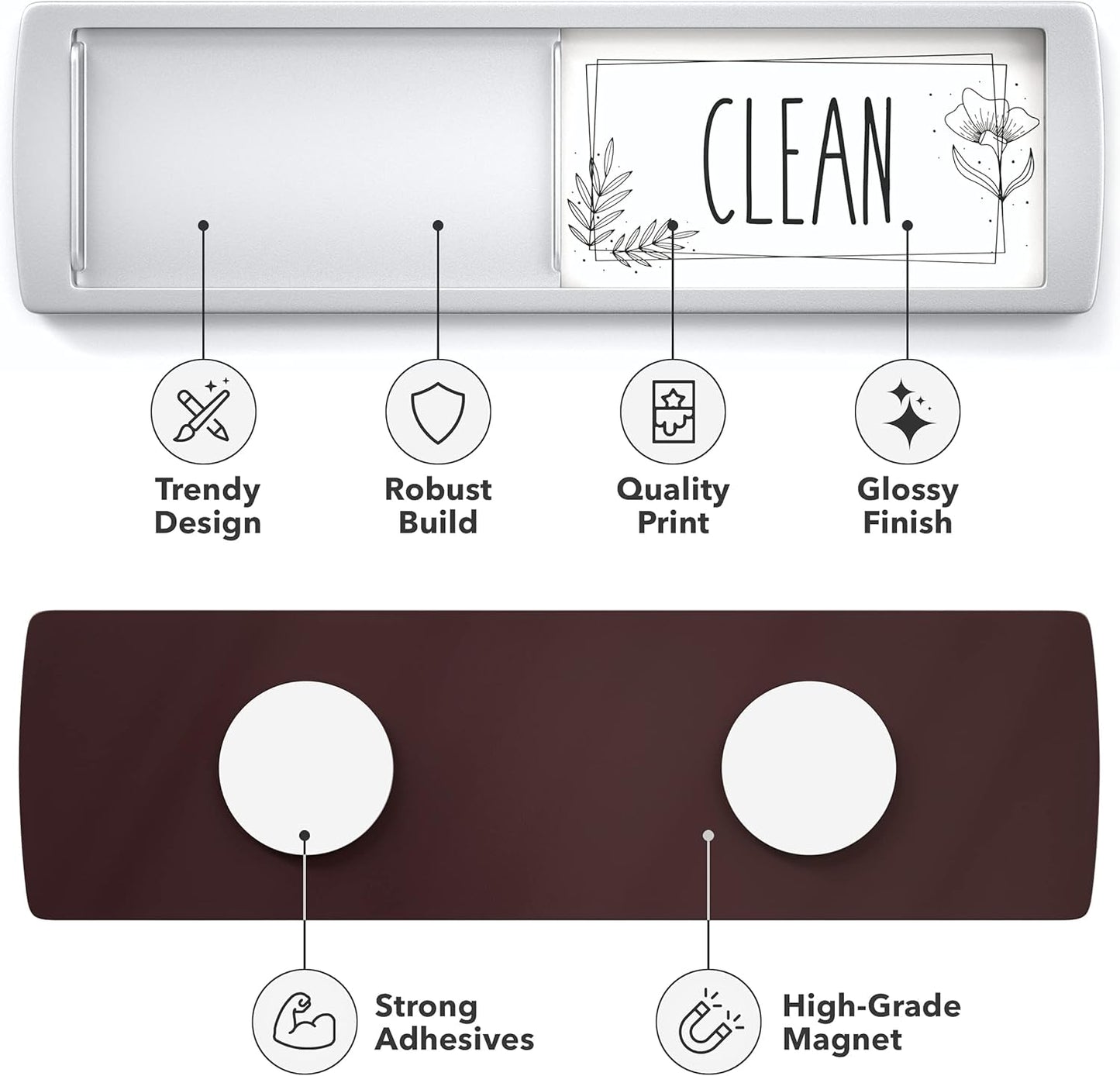 Stylish Dishwasher Magnet Clean Dirty Sign - 2 by 7 Inch - Ideal Clean Dirty Magnet for Dishwasher - Kitchen Organizer and Gadget - Nice Office, Home Farmhouse Decor