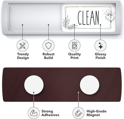 Stylish Dishwasher Magnet Clean Dirty Sign - 2 by 7 Inch - Ideal Clean Dirty Magnet for Dishwasher - Kitchen Organizer and Gadget - Nice Office, Home Farmhouse Decor