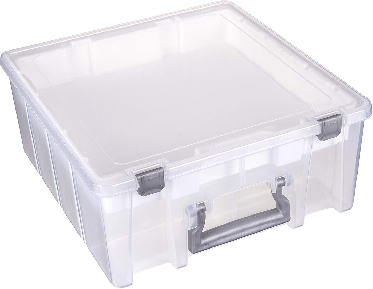 AB Designs 6899ABD Super Satchel Double Deep with Lift-Out Tray and Removable Dividers, Stackable Home Storage Organization Container, Clear with Sliver Latches and Handle