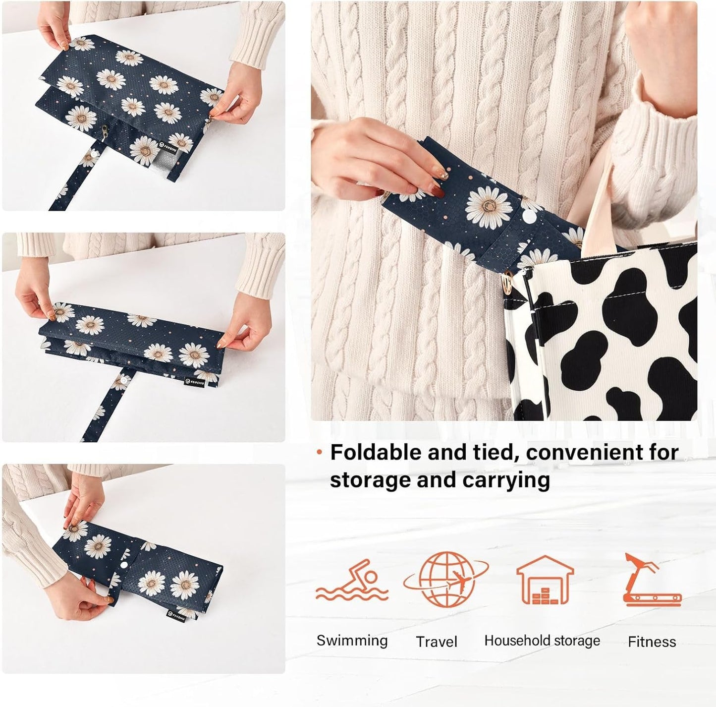 Black and White Daisies 3 Set Packing Travel Bags Portable Closet Storage Bag Compression Bags Office Storage & Organization