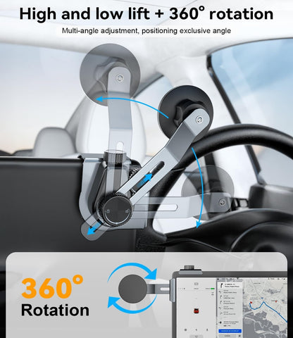 CloudValley Tesla Phone Mount [Non-Adhesive & Strongest Magnetic] Metal Car Holder for Model 3/Y/S/X/Cybertruck, Liftable Hidden Design, 360° Adjustable, Designed for MagSafe iPhone 12-16 & All Phones