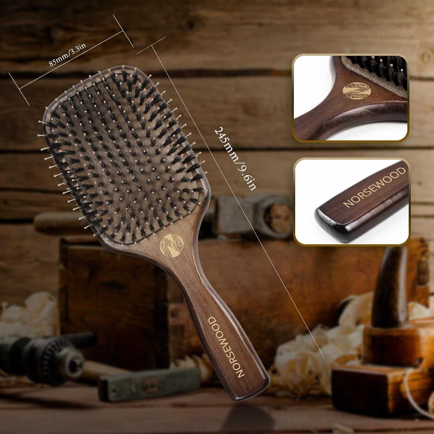 100% Boar Bristle Hair Brush Set, Detangler for Long, Short, Thick, Thin, Curly, Straight, or Wavy,Hairbrush for Enhancing Shine,Great for Men, Women, and Kids