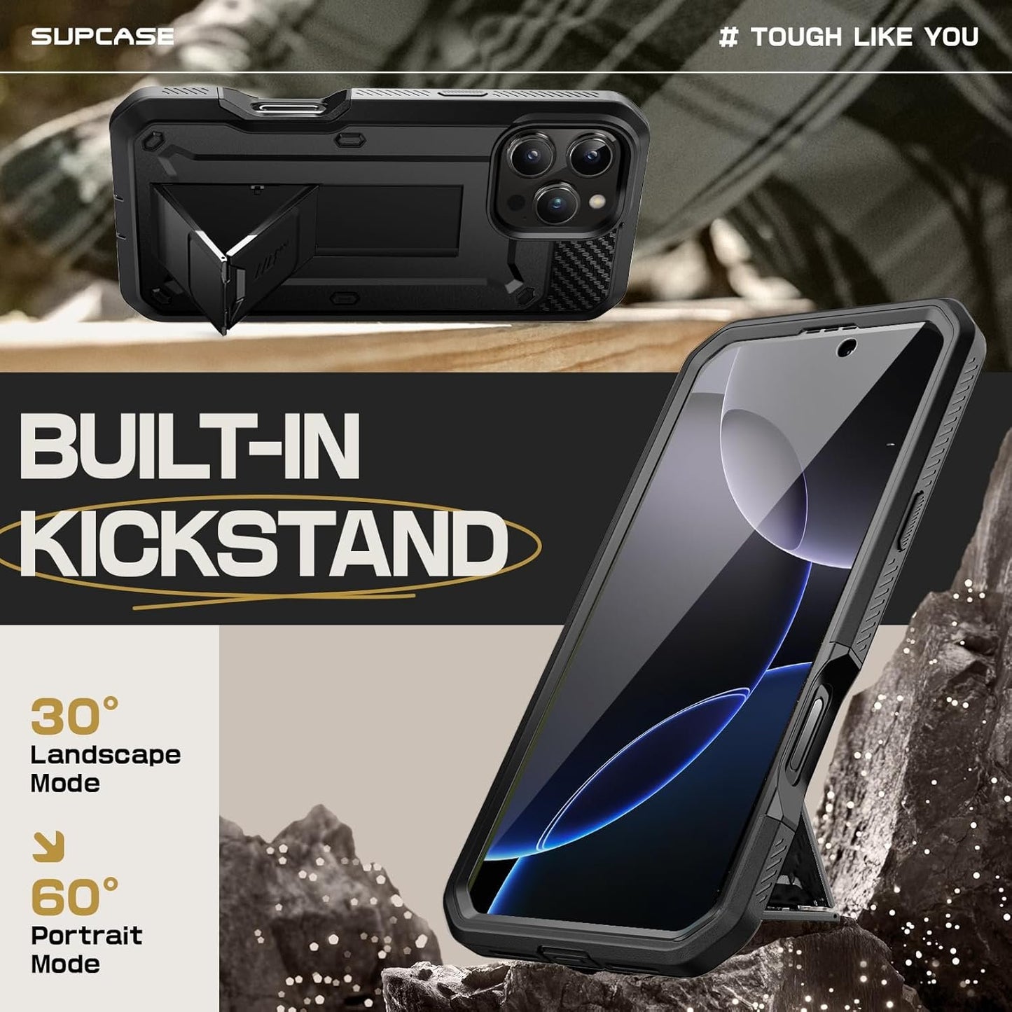 SUPCASE for iPhone 16 Pro Case with Screen Protector (Unicorn Beetle Pro), [Built-in Stand & Belt-Clip] [Military-Grade Protection] Full Body Heavy Duty Phone Case for iPhone 16 Pro 6.3'' 2024, Black