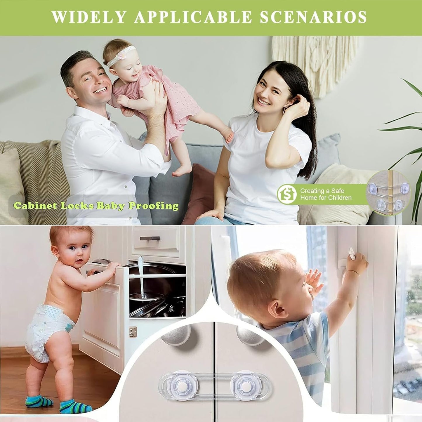 HKYLRAT 10 PackChild Safety Cabinet Locks,Baby Proofing Latches to Cabinets Drawer Door Fridge Oven Toilet Seat Kitchen Cupboard Appliance Trash Can, Adjustable Strap No Drill No Tool (10x 11.3cm)