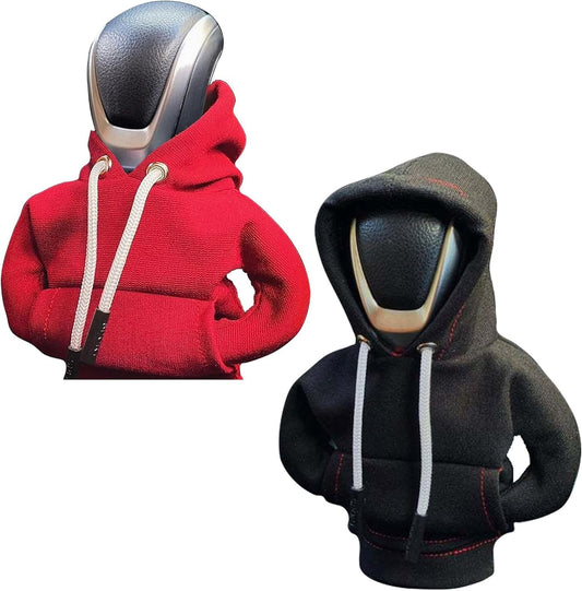 Hoodie Car Gear Shift Cover, 2 pcs Funny Shift Knob Hoodie Cover for Car, Automotive Interior Decoration Accessories for Most Vehicles Red+Black