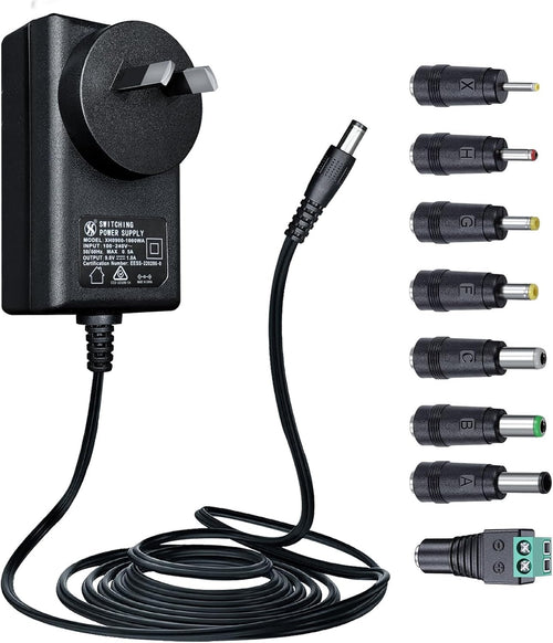 9V 1A/1000mA 1.8M Long Power Supply Adapter, AC 100-240V to DC 9V 1A 9W Switching Adapter Wall Plug with 8 Tips for Tapo Cameras,Arduino UNO MEGA,Elliptical Machine and More 9V Devices,SAA Certified