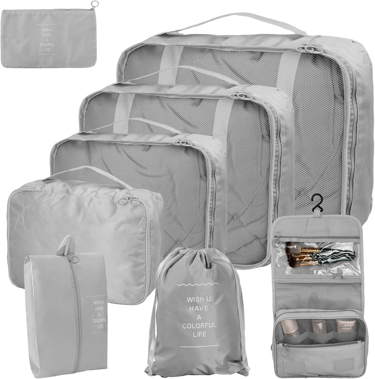 Dokeno 8 Pieces Suitcase Organizer Set, Space Saving Travel Organizer, Travel Cube System, Travel Organizer for Clothes, Shoes, Cosmetics, Travel Backpack Organizer, for Vacation and Travel (Grey)