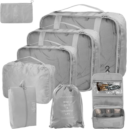 Dokeno 8 Pieces Suitcase Organizer Set, Space Saving Travel Organizer, Travel Cube System, Travel Organizer for Clothes, Shoes, Cosmetics, Travel Backpack Organizer, for Vacation and Travel (Grey)