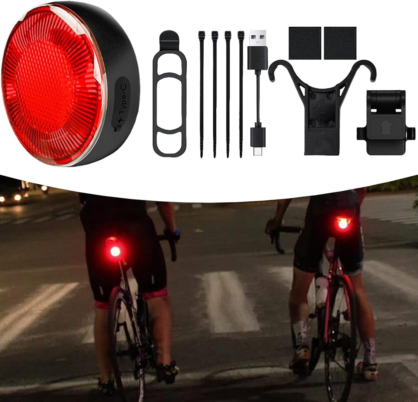 Bike Tail Light - Smart Brake Sensor Light For Bike - Rechargeable Waterproof Taillight With 5 Lighting Modes For Mountain Biking Road Cycling Urban Commuting