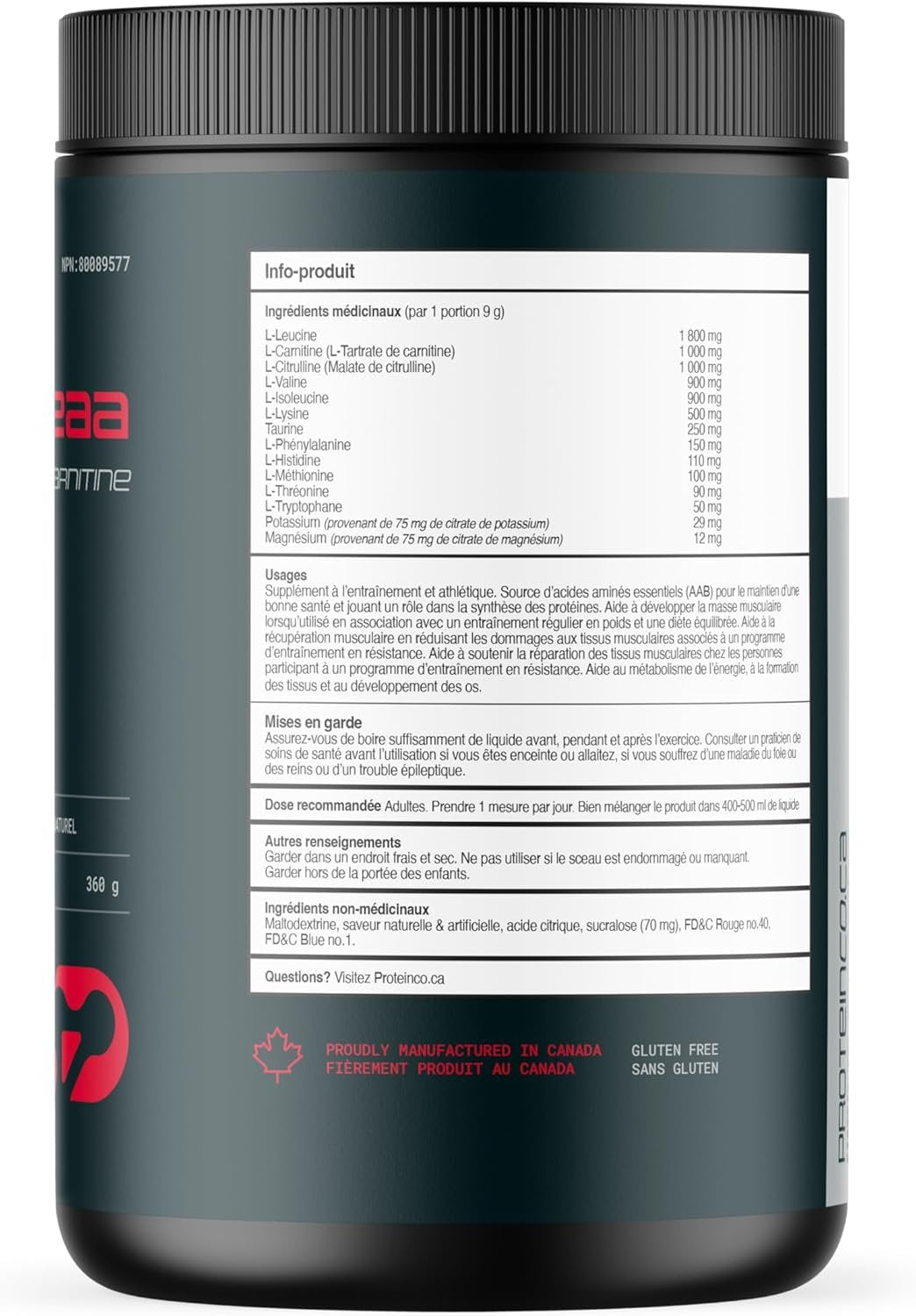 ProteinCo | EAA Powder + Carnitine | Essentials Amino Acids | Muscle Growth & Recovery | 40 Servings | 360g | (360 g, Fruit Punch)