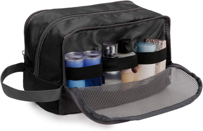 WANDF Toiletry Bag Water-Resistant Nylon Travel Wash Bag Lightweight Dopp Kit for Men and Women (A-Black)