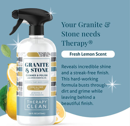 Therapy Clean Home Essentials Bundle - Cleaning Supplies Bundle Kit New Home - House Cleaning Kit - Household Gift Set - Stainless, Granite, Bathroom and Wood with Microfiber Cloths