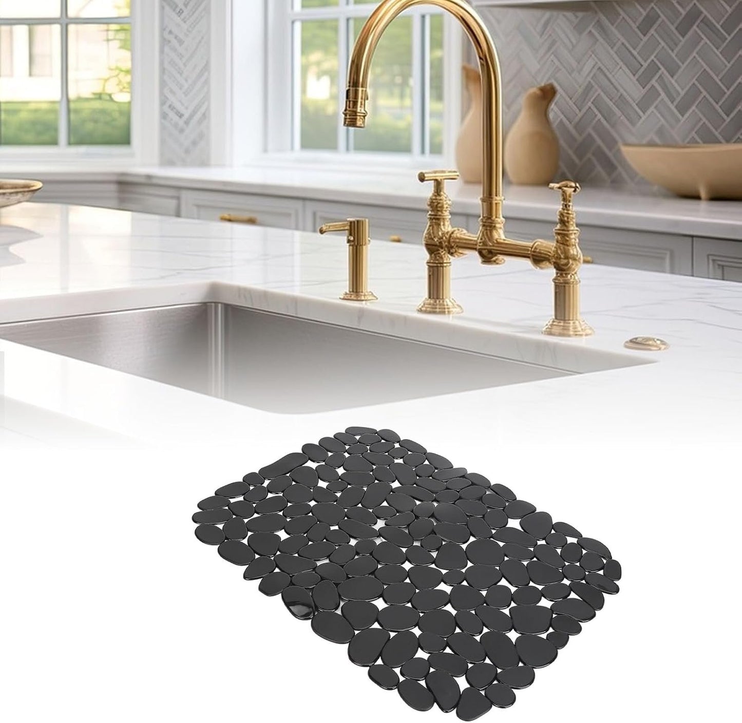 Sunicon 2-Pack Kitchen Sink Mat, 12 x 15.8 in PVC eco friendlys Kitchen Prevent Slip Easy Cleansing Adjustable Porcelain Dish Drying Pad Sink Protector