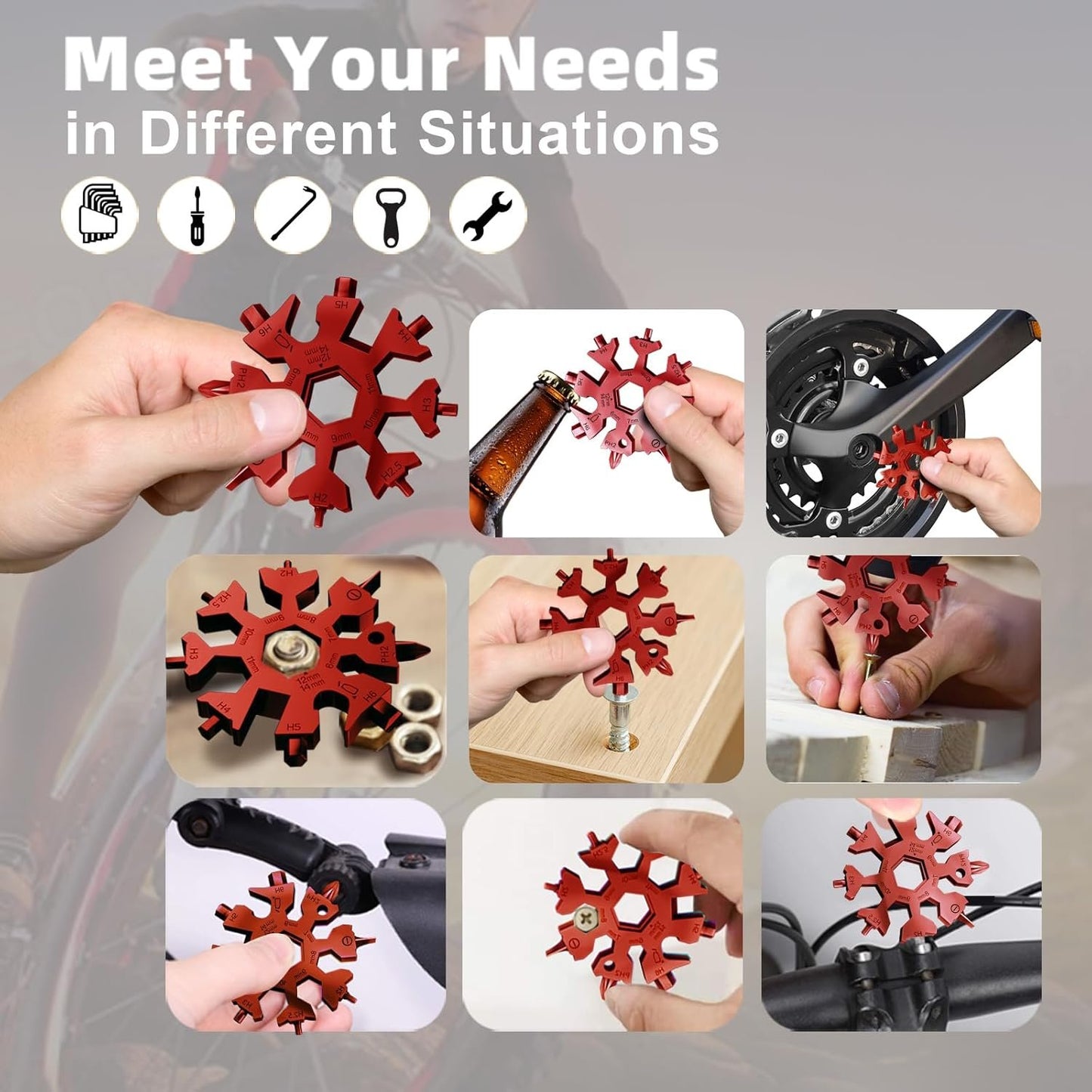 18 in 1 Snowflake Multi Tool, Phillips Flat Screwdriver Kit/Wrench/Bottle Opener, EDC Camping Gear, Gifts for Men (Red)