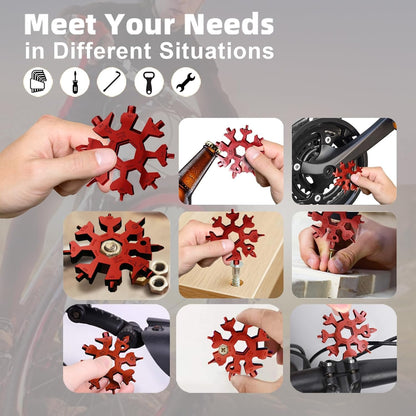 18 in 1 Snowflake Multi Tool, Phillips Flat Screwdriver Kit/Wrench/Bottle Opener, EDC Camping Gear, Gifts for Men (Red)