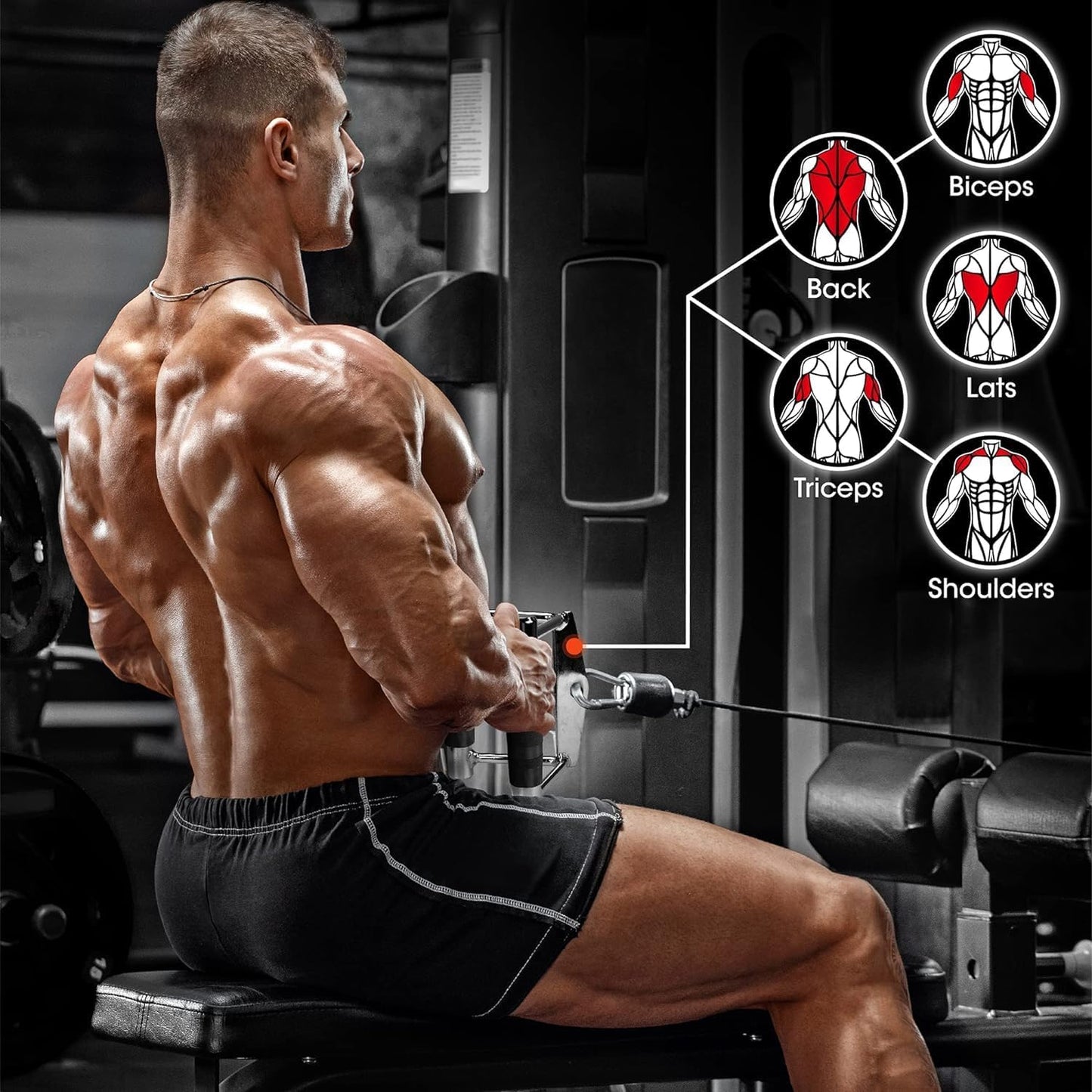 Yes4All Double D Row Handle Cable Attachment, Combo Tricep Pulldown Rope, Cable Machine Accessories for Home Gym