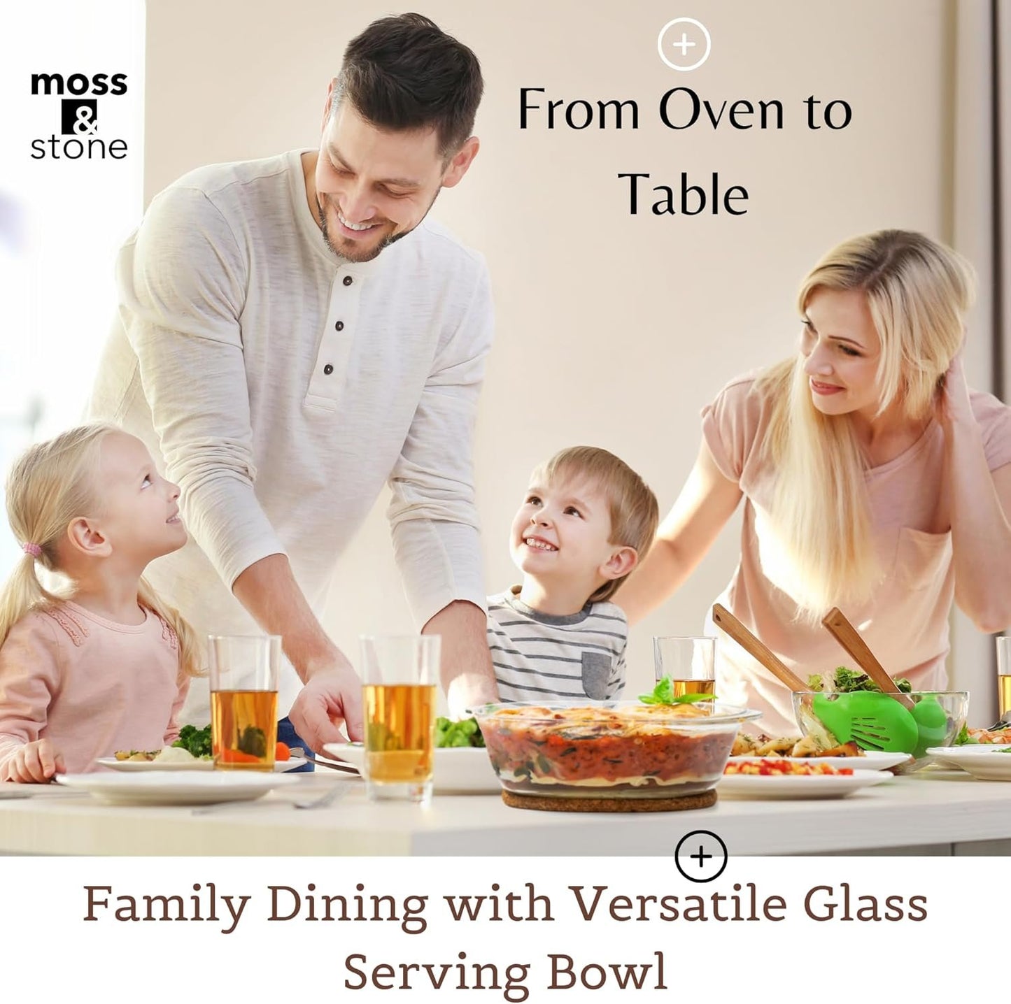 Moss & Stone Basics 3-Piece Glass Casserole With Covered, Borosilicate Glass Durable Bakeware Set, Glass Bowls Bakeware Dish Oven Safe & Microwave Safe, Clear Glass Baking Dish, 3 Round Casserole Dish With Lid