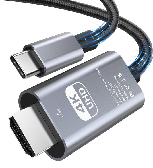 AHGEIIY 4K@60Hz USB C to HDMI Cable 2M, Type C to HDMI Adapter Nylon Braided Thunderbolt 4/3 to HDMI, HDMI to USB C for iPhone 16 Pro Max Plus, MacBook Pro Air iPad, Pro XPS, Galaxy S25 Steam Deck