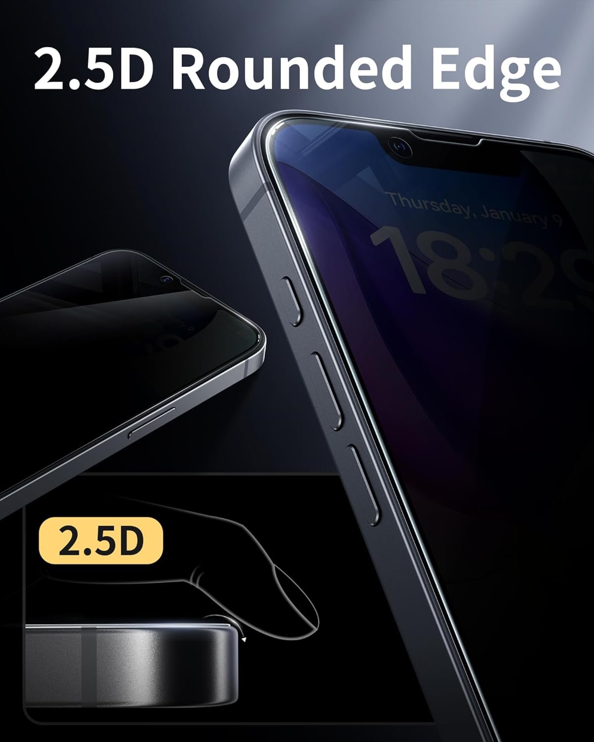 NIMASO for iPhone 16e Screen Protector iPhone 13/13 Pro/14 Screen Protector, 2 Pack Privacy Tempered Glass, Anti-Spy, Automatic Dust Removal, Instant Installation (6.1 inches)