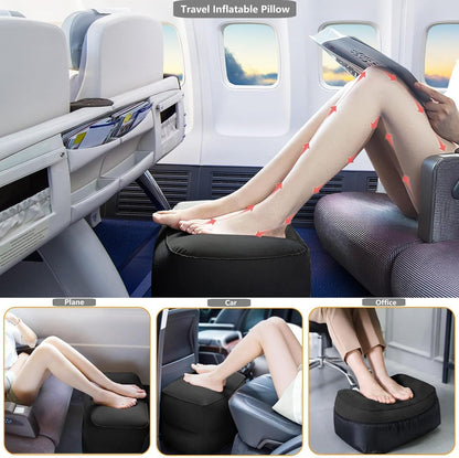 PEACESUN Inflatable Travel Foot Rest Pillow, Airplane Travel Pillow, Adjustable 3 Layers Height Leg Rest Pillow, Airplane Travel Essentials Great for Airplane, Office, Home, Trains, Cars (Black)