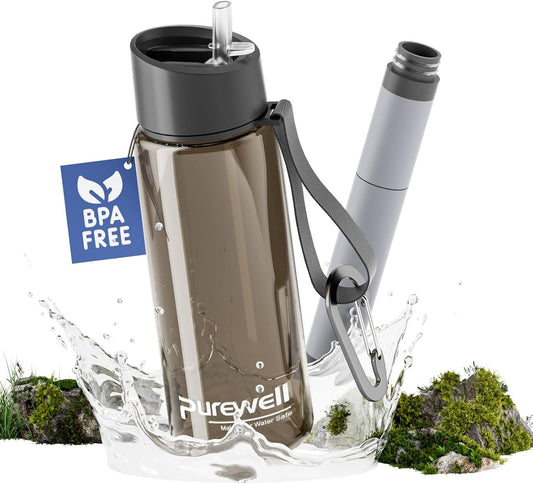 Purewell Filter Water Bottle BPA Free with 4-Stage Intergrated Filter Straw for Camping, Hiking, Backpacking and Travel