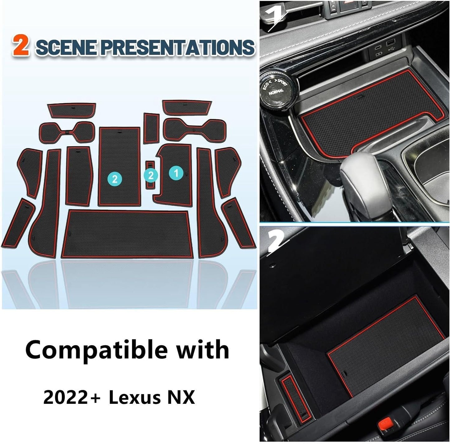 Door Slot Mats for 2022-2025 Lexus NX Accessories Non-Slip Dust Lexus NX 2022+ Pad Cup Door Mats 17PCS/Set Car Center Console Liner Mats 2022 2023 2024 2025 Lexus NX 250 NX 350 Interior Accessories