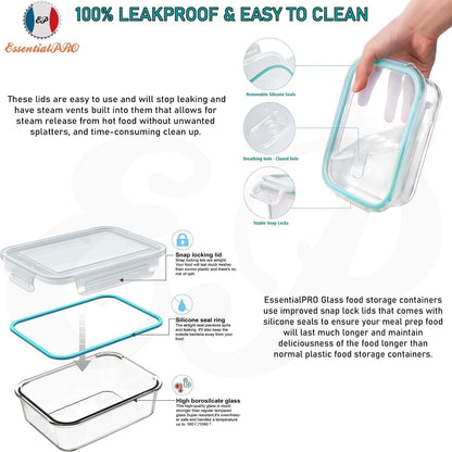 24 Pcs 12 Pack Glass Food Storage Lunch Containers Airtight Lids With Steam Vents. BPA Free Meal Prep Containers. Safe For Microwave, Dishwasher, Oven & Freezer Pantry Kitchen Storage & Organisation