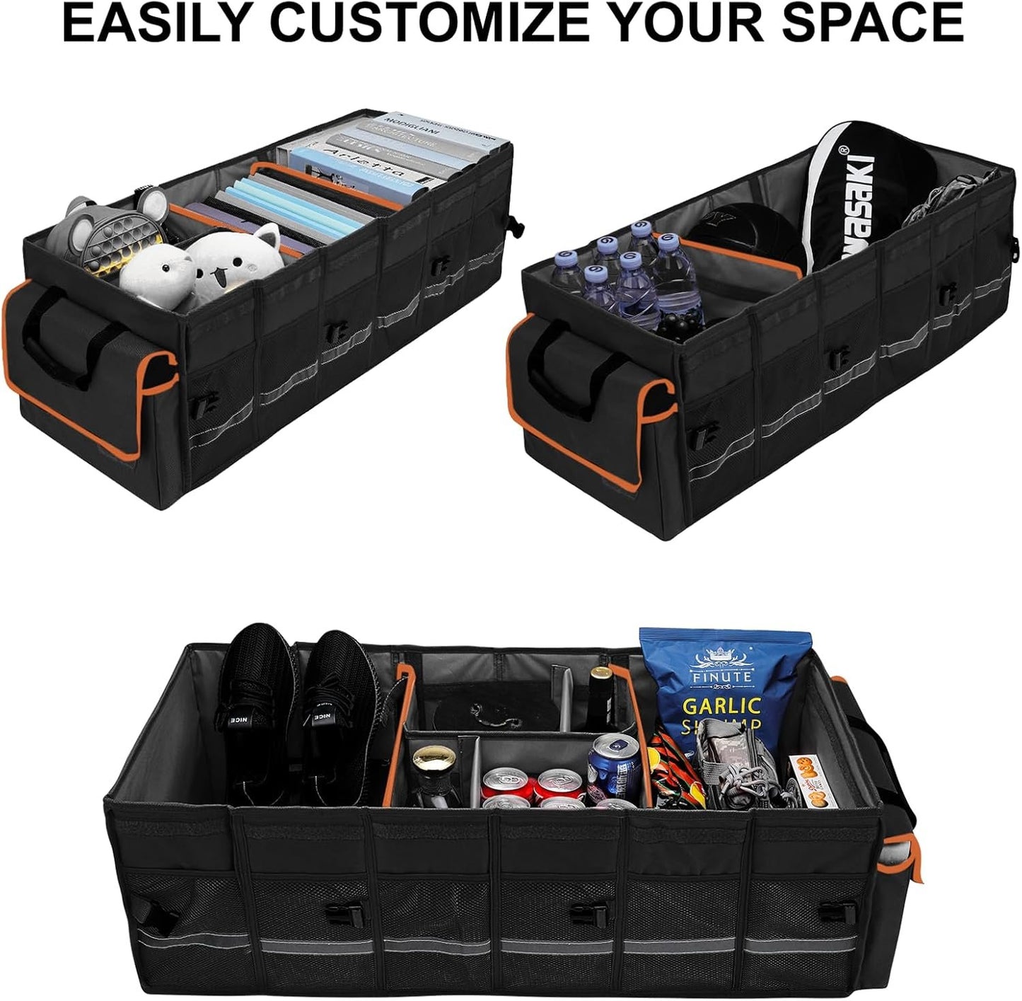 Car Trunk Organizer and Storage with Removable Leakproof Cooler Bag, 6 Removable Dividers for Custom Space, Collapsible Trunk Storage with Non Slip Bottom, Foldable Cover. And 3 Year Warranty