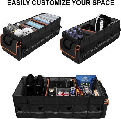 Car Trunk Organizer and Storage with Removable Leakproof Cooler Bag, 6 Removable Dividers for Custom Space, Collapsible Trunk Storage with Non Slip Bottom, Foldable Cover. And 3 Year Warranty