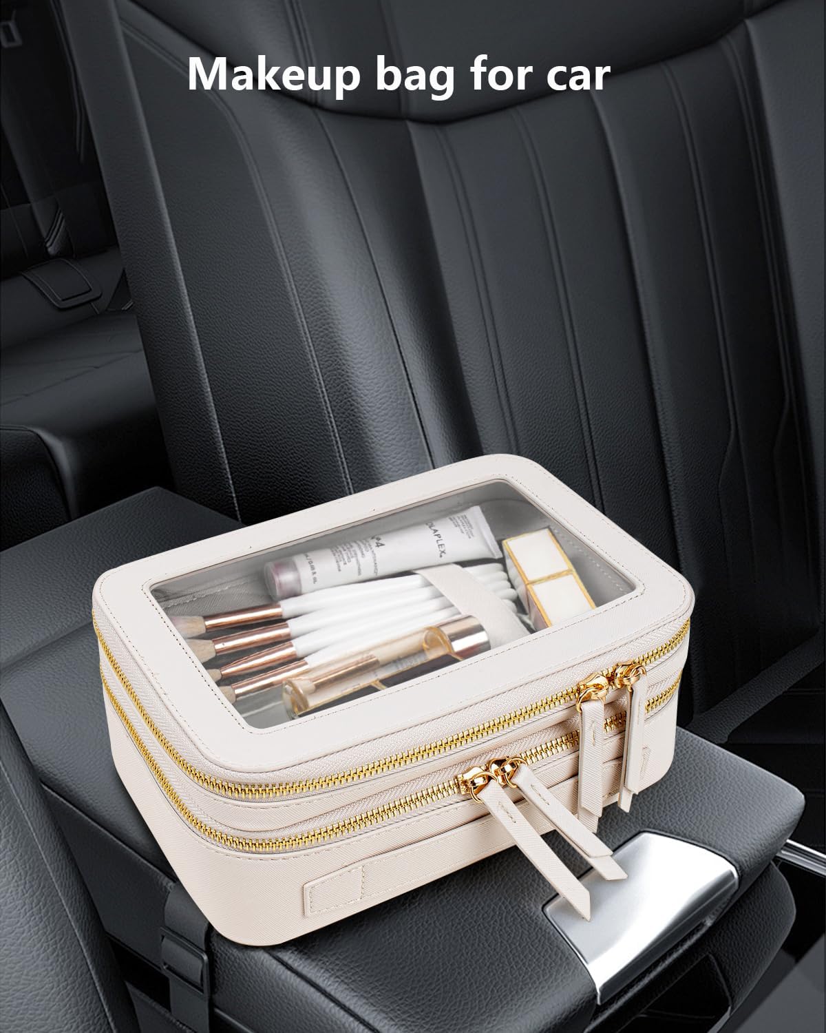 KOTORA Clear Makeup Bags TSA Approved Toiletry Bag with Handle Large Opening, Clear Toiletry Bags for Carry-on Traveling Travel Car Essentials Orangizer Storage, Clear Cosmetic Bag, White, 2Layer