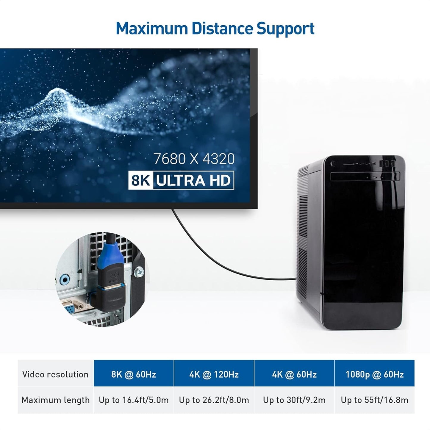 Cable Matters 2-Pack 270 Degree Angle Male to Female 8K HDMI Adapters (Right Angle HDMI Adapter, Right Angle HDMI Cable Adapter) with 8K@60Hz and 4K@120Hz Support in Black