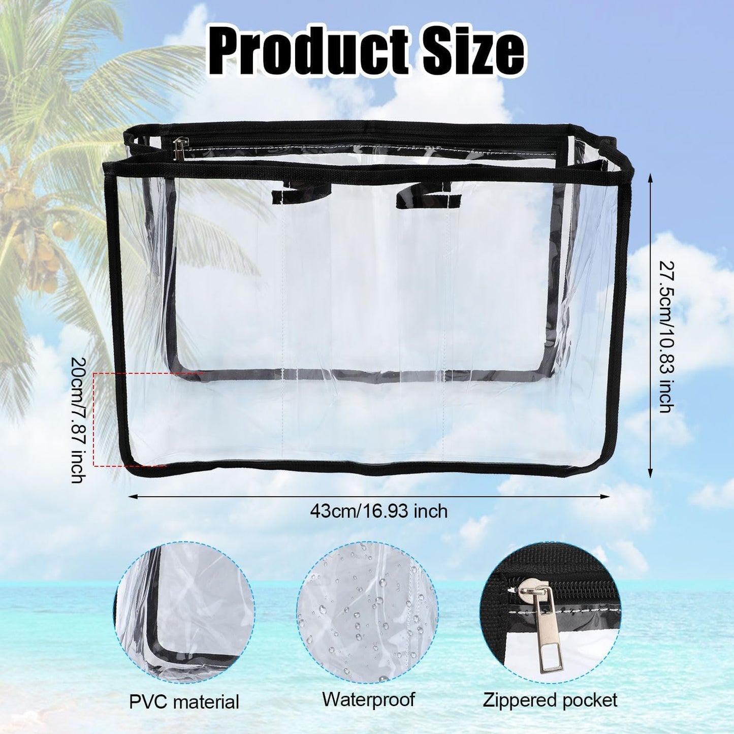 PEUTIER Clear Beach Bag Organizer for Bogg Bag, Waterproof Beach Bag Organizer Insert Tote Bag Organizer Divider Accessories for Bogg Bag X Large Size