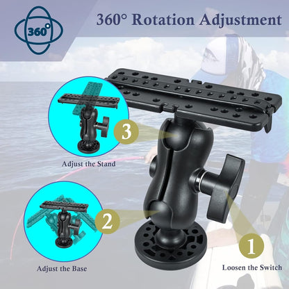 Fish Finder Mount Base, Universal 360° Rotation Ball-Mount Bracket, Nylon & Stainless Steel Electronic Holder for Marine Boat Kayak Pontoon Canoe Helix Garmin, 4*Srews, 4*Nuts