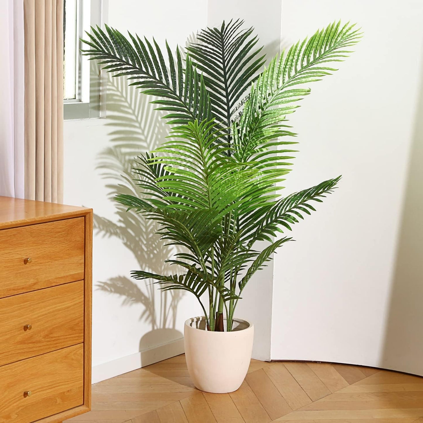 Fopamtri Artificial Areca Palm Plant 4.6 Feet Fake Palm Tree with 15 Trunks Faux Tree for Indoor Outdoor Modern Decor Feaux Dypsis Lutescens Plants in Pot for Home Office,Decor Pot is NOT Included