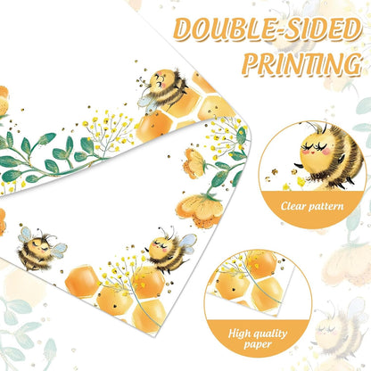 Whaline 60 Sheets Bee Stationery Letterhead Paper 8.5 x 11 Inch Double-Sided Printing Border Paper Bee Honeycomb Letter Writing Paper for Baby Shower Birthday Invitation Office Printing