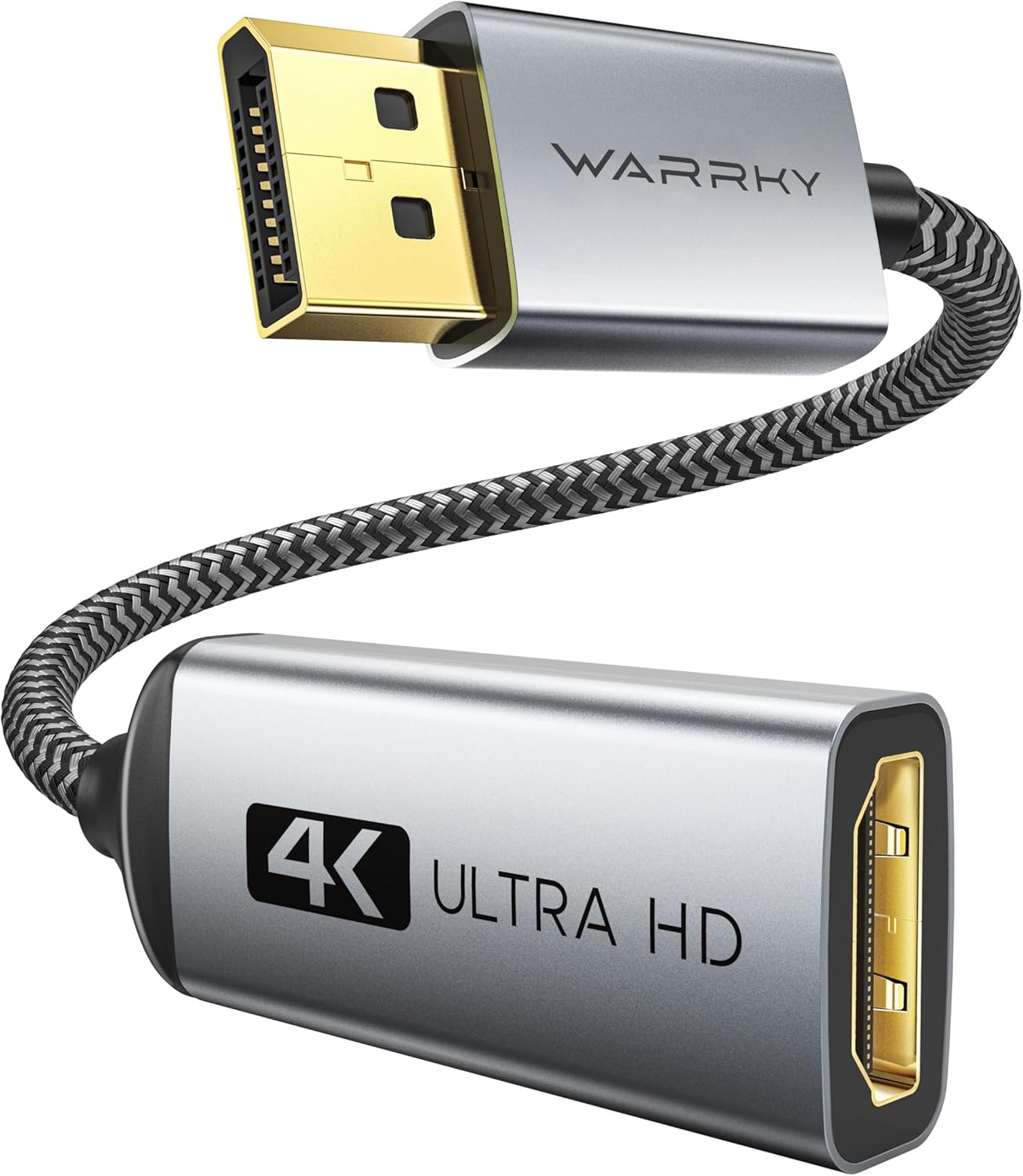 4K DisplayPort to HDMI Adapter WARRKY [Metal Case, Nylon Braided] One-Way ONLY from Display Port (DP) Computer to HDMI Screen 1080P@120Hz Converter Compatible with Nvidia, AMD. Male to Female. Passive