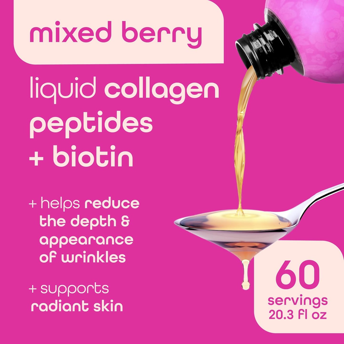 Zena Nutrition Liquid Collagen Peptides and Biotin, 2500mg Verisol Bioactive Collagen Peptides, 5000mcg Biotin, Hair, Skin, Nail Supplement for Women and...