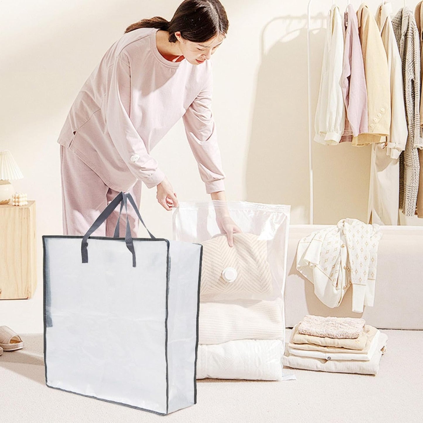 Clear Storage Bags With Zipper - Waterproof Packing Bags for Moving With Handle And Zipper - Packing Tote Organization Pouch Christmas Tree Sack for Winter Clothes Storage