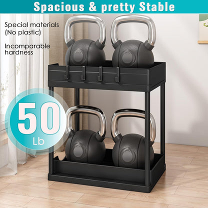 2 Pack Double Sliding Under Sink Organizers and Storage, Kitchen Accessories, Two Tier Bathroom Storage and organization, Under Cabinet Organizer with Hooks, Home Organization, Black