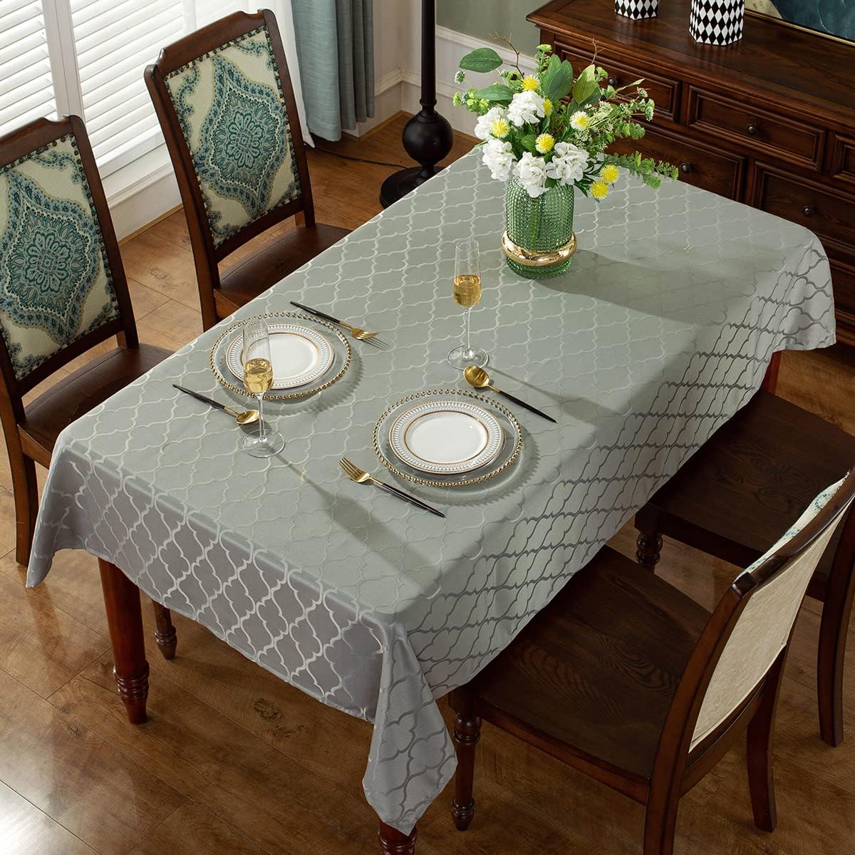 SASTYBALE Jacquard Tablecloth Flower Patterns Polyester Table Cloth Spill Proof Wrinkle Resistant Table Cover for Kitchen Dining Tabletop (Rectangle/Oblong, 60" x 120" (10-12 Seats),Gray)