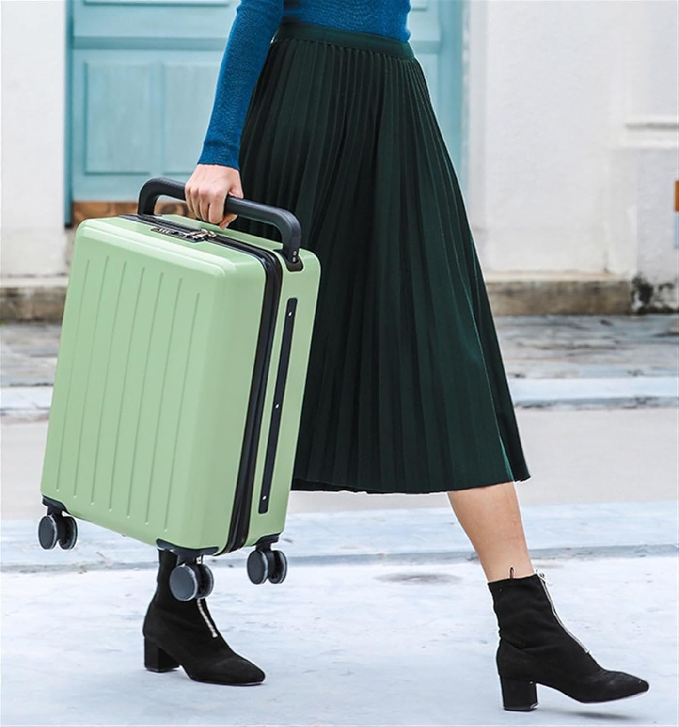 Business Travel Bag Carry On Luggage Security Combination Lock Suitcase Luggage Suitcase Checked Luggage Wheeled Luggage Bag (Color : Green, Size : 20 inch)