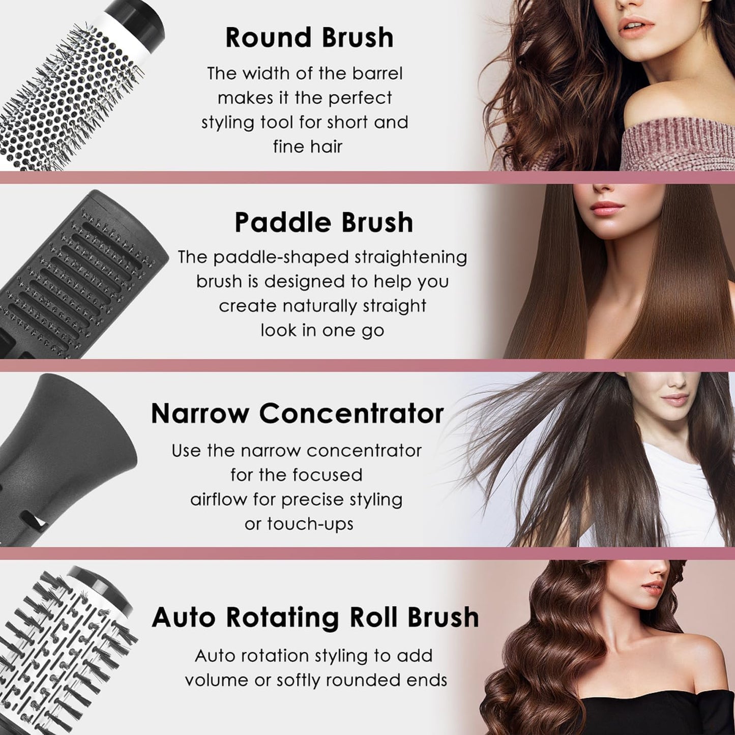 Monika 4in1 Air Styler 1200W Auto Curler Hair Dryer Brush Straightening Curling Blow Ionic Care