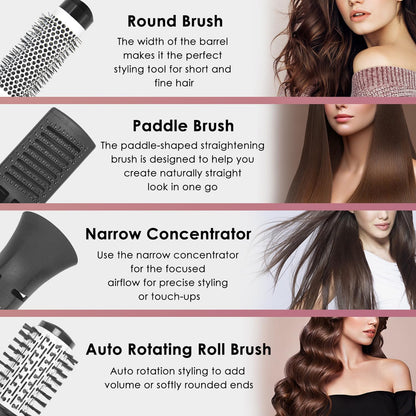 Monika 4in1 Air Styler 1200W Auto Curler Hair Dryer Brush Straightening Curling Blow Ionic Care