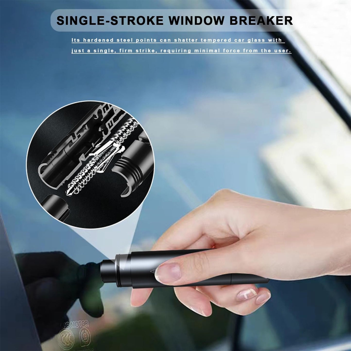ACEBON Car Safety Hammer Window Glass Breaker and Seat Belt Cutter Emergency Escape Tool 2024 (Black)