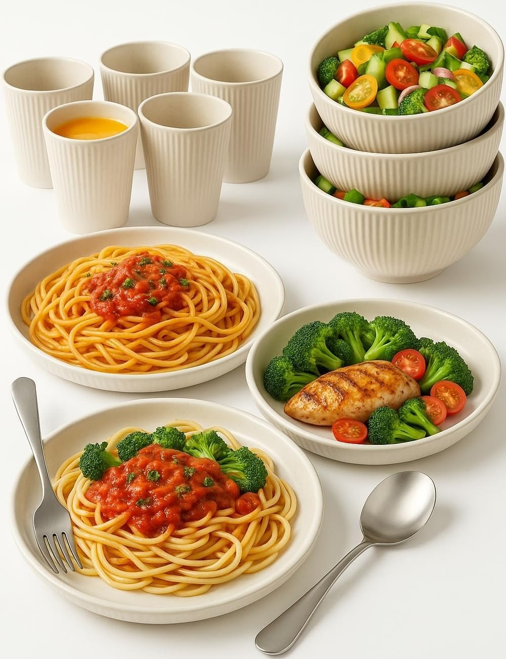 18 PCS Wheat Straw Dinnerware Sets Plates and Bowls Set Kitchen Cups Dinnerware sets for 6 Microwave and Dishwasher Safe Unbreakable Dinnerware Set Dish Set