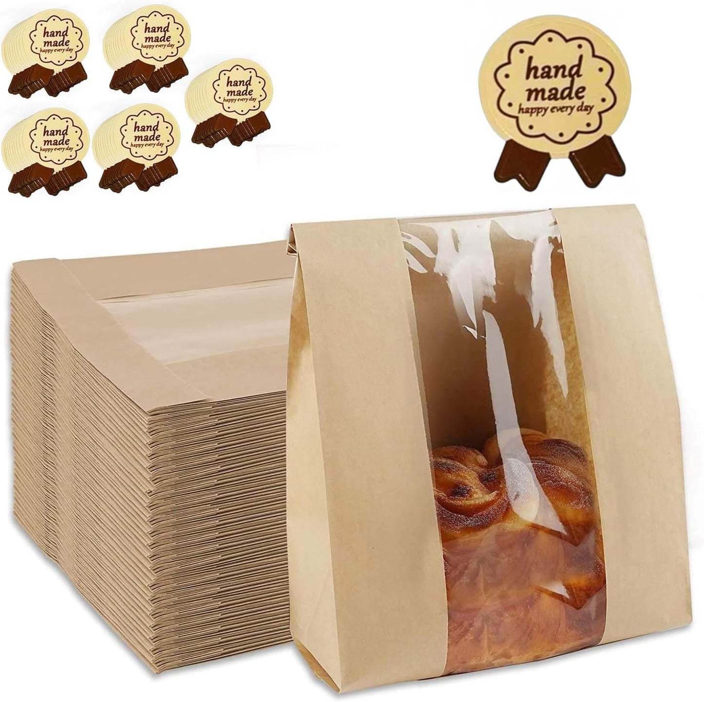 Roczential 50Pcs Paper Bread Bags with Window,Sourdough for Homemade Bread with Window,Paper Bread Bags Sourdough Bread Bags Bakery Bread Bags (Medium)