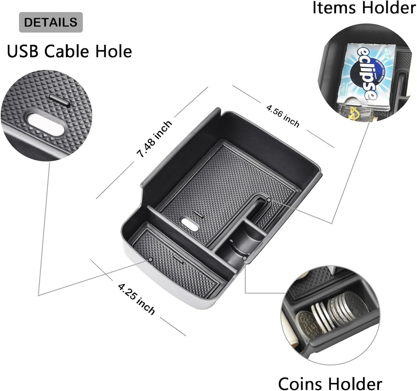 HGWEI Center Console Organizer Tray Compatible with 2024 2025 Chevrolet Trax and 2024 2025 Buick Envista Interior Accessories Insert Armrest Secondary Storage Box Coin Holder, Black