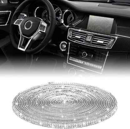 SAHENITEANA 16.4Ft Bling Car Trim Self Adhesive, DIY Rhinestone Interior Accessories Set for Women, Dashboard Decoration Strips Line Molding (Silver)