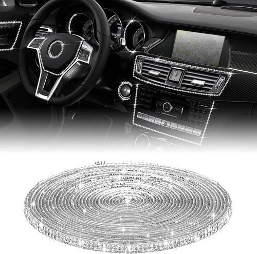 SAHENITEANA 16.4Ft Bling Car Trim Self Adhesive, DIY Rhinestone Interior Accessories Set for Women, Dashboard Decoration Strips Line Molding (Silver)