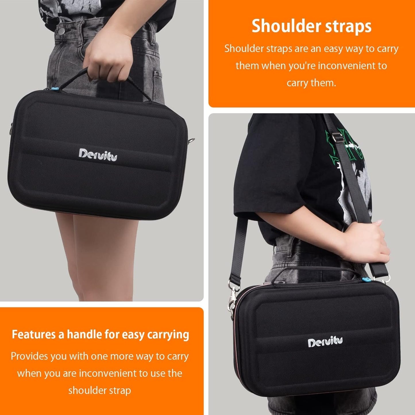 Deruitu Carrying Case for Nintendo Switch/OLED Model Case, Portable Travel Protective Hard Messenger Bag Soft Lining 18 Games for Switch Console Pro Controller & Accessories Black
